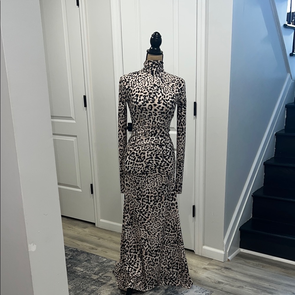 Leopard Print Long Sleeve Maxi Dress